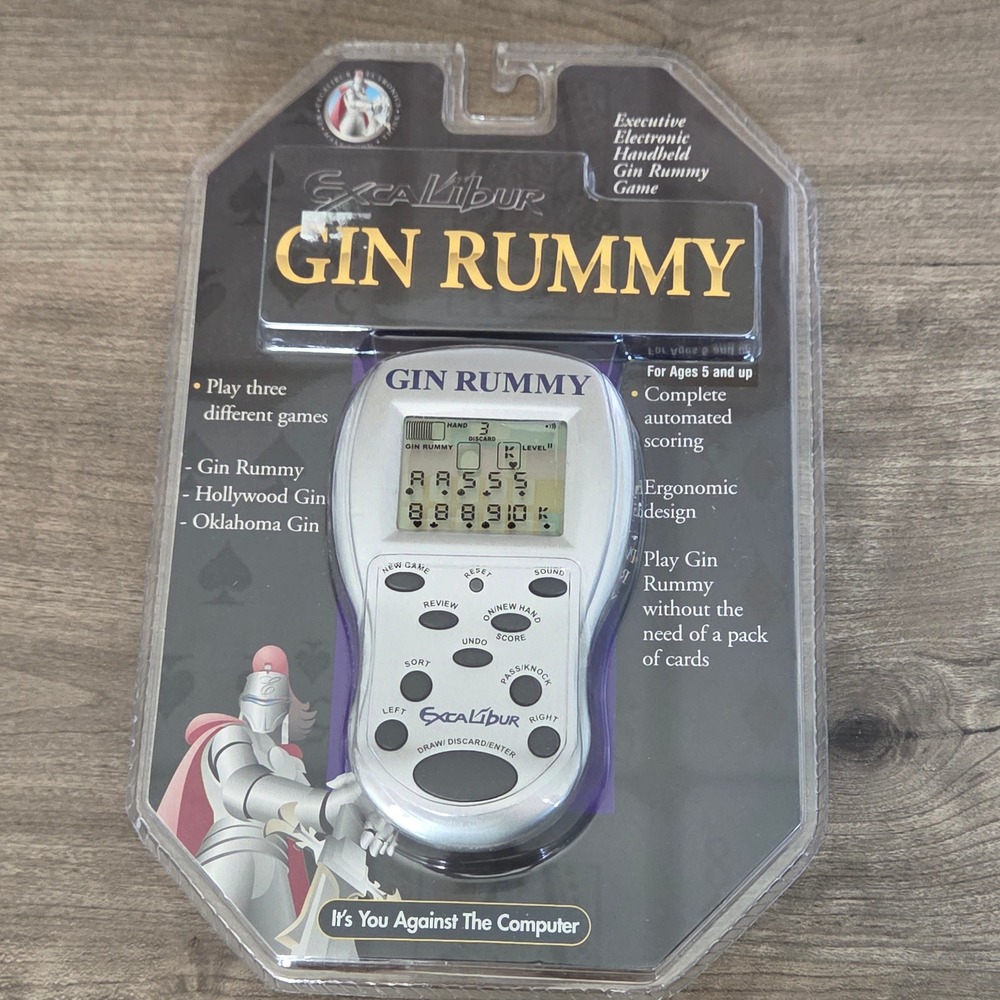 Excalibur Handheld Gin Rummy Game Silver Electronic Executive Travel One Size
